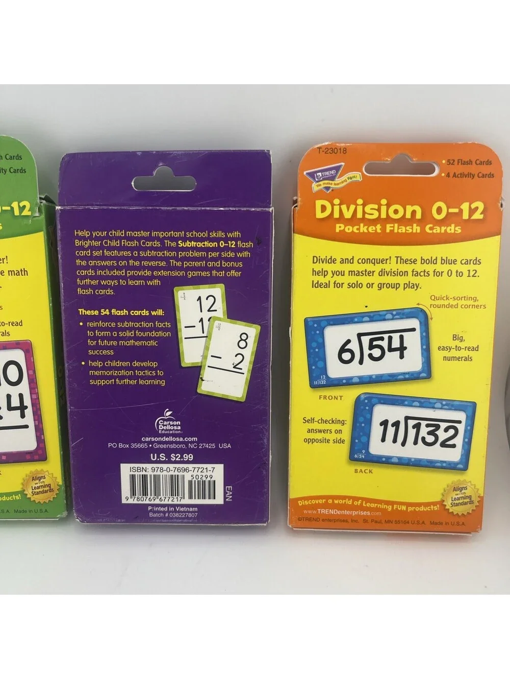 Math Flash Cards Lot Multiplication Subtraction Division 0-12 Bundle PR150